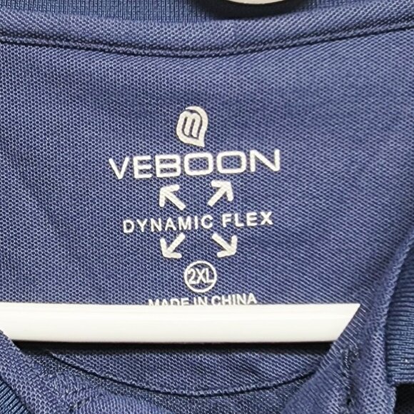 Veboon Mens Size 2XL Long Sleeve Polo Shirt Dynamic Flex Navy Blue - Picture 2 of 7